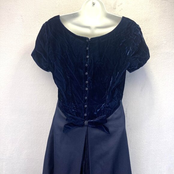 Vintage 90s Empire Waist Velvet Gown Dress Womens 11/12 Navy Blue Made in USA - Picture 4 of 14